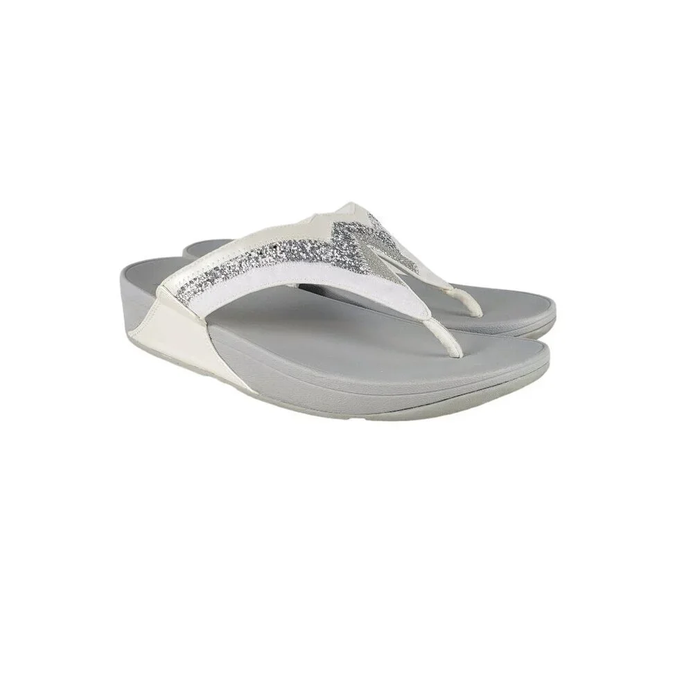 Fitflop Lulu Urban White Glitter Pearl Thong Sandals Bridal Wedding Size 11